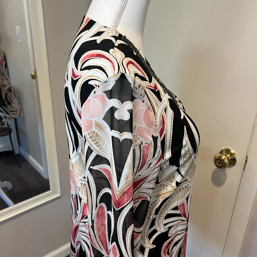 JM Collection Embellished Y-neck tunic with bell sleeves, Size Medium